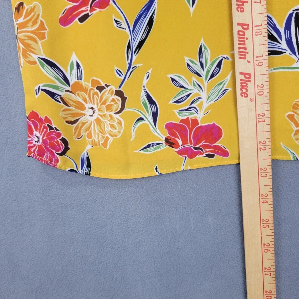 Finn & Grace Blouse Top Women XS Yellow Floral Lined Sleeveless Classic Boho Y2K